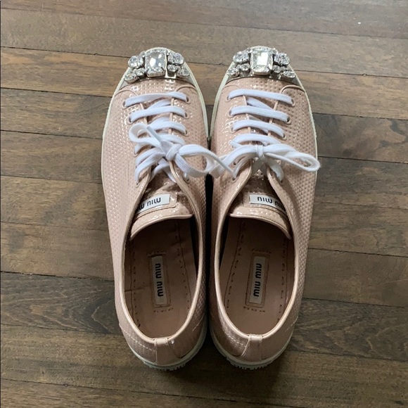 MIU MIU Pink Patent Leather Jewelled Toe Sneaker - Picture 2 of 5